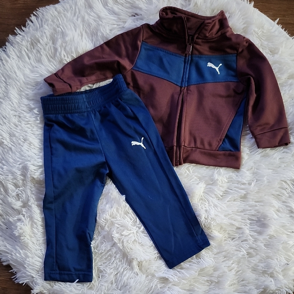 PUMA Boys Tracksuit Set - Navy & Burgundy - Size 6-9M - EUC